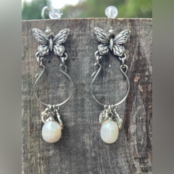 Silver Butterfly Changeable Charm Earrings - Picture 1 of 4